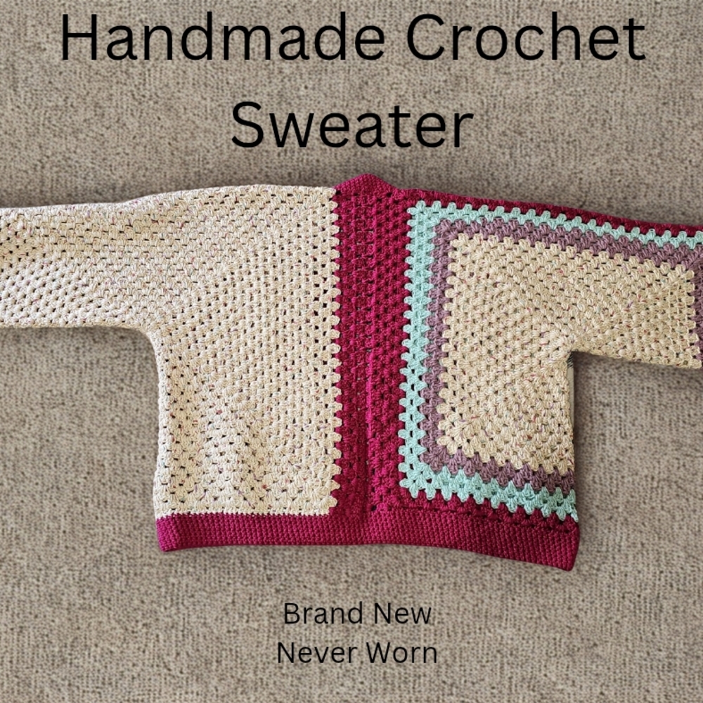 ON SALE! LIMITED TIME ONLY!Handmade Crochet Sweater - Cream and Burgundy